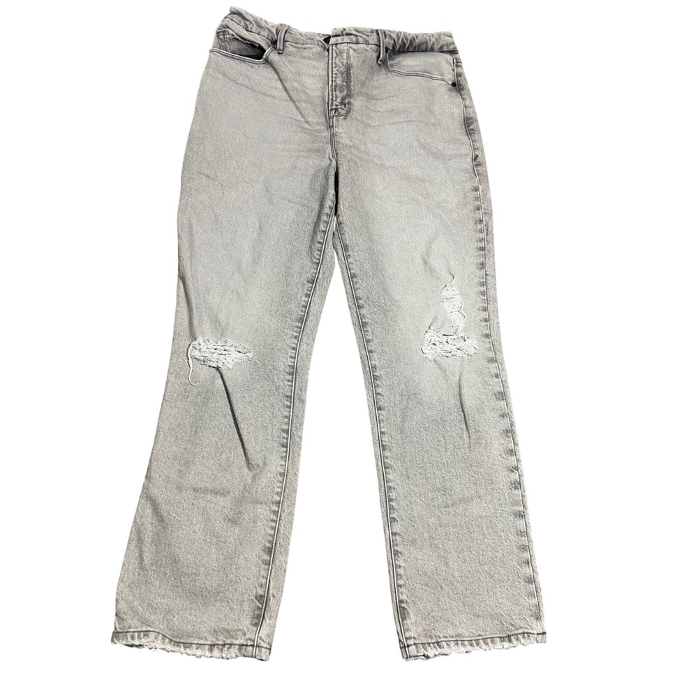 Good American High Rise Straight Leg Distressed Grey Jean Size 14/32 grunge edgy